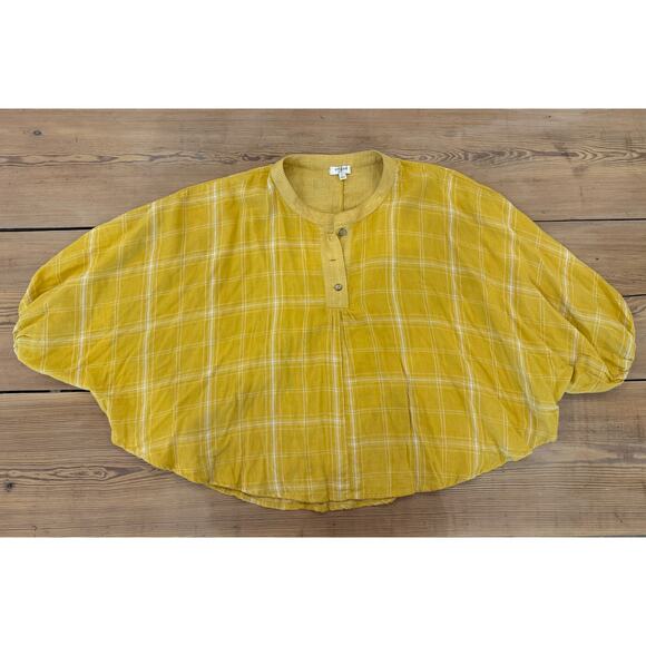 Umgee‎ Oversized Dolman Sleeve Blouse Mustard Yellow Plaid Large - Picture 1 of 7